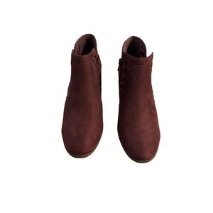 Womens Burgundy Faux Suede Cutout Ankle Boots Side Zipper Block Heel Fashion